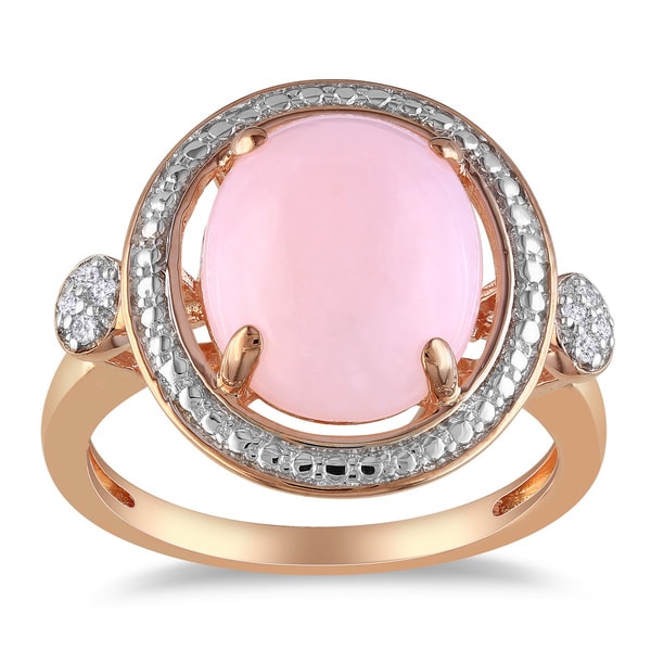 Shop Miadora Pink Silver 2ct TGW Pink Opal and Diamond Accent Ring ...
