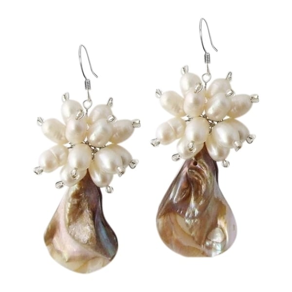 Handmade Sterling Silver Mother Of Pearl And Flower Handmade Sterling Silver Mother Of Pearl And Flower Earrings Thailand