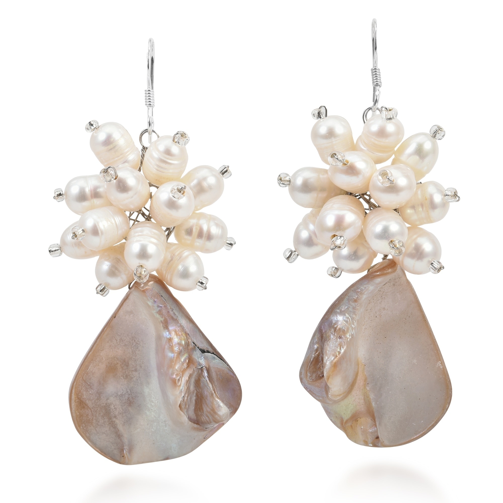 Handmade Sterling Silver Mother Of Pearl And Flower Earrings Thailand Handmade Sterling Silver Mother Of Pearl And Flower Earrings Thailand