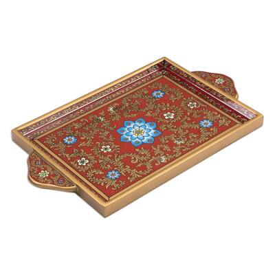 Handmade Painted Glass Crimson Garden Tray (Peru)