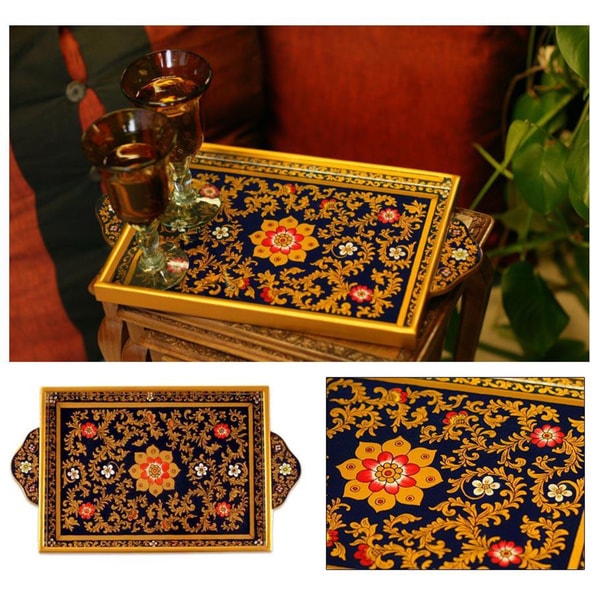 Painted Glass Royal Blue Garden Tray (Peru)   13986324  