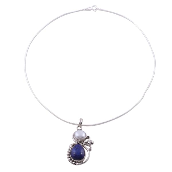 Shop India Moon Pear Blue Lapis Lazuli Gemstone with White Pearl on ...