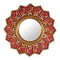 Glass Cedar Wood 'Red Sunflower Fan' Mirror (Peru)