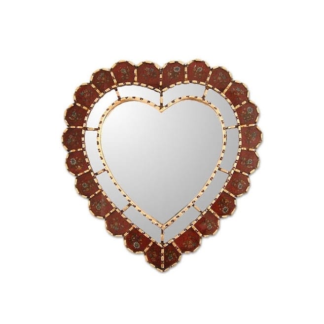 Handmade Glass Mohena Wood Sweetheart Mirror (Peru) - 15.75"x16.5"
