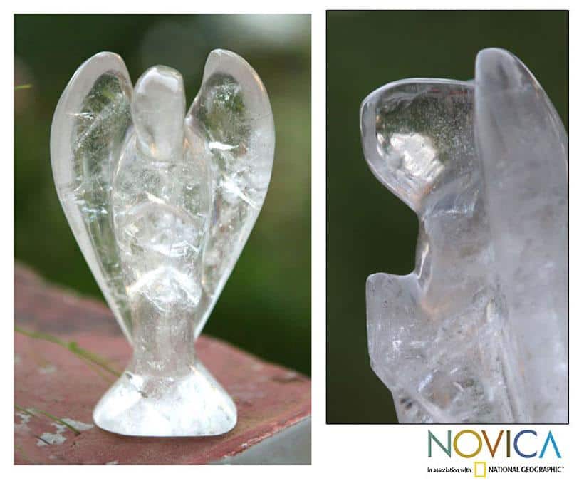 Purity Hand Carved Translucent White Quartz Christian Religious Theme Collectible Figurine Decor Accent Angel Statue (Brazil)