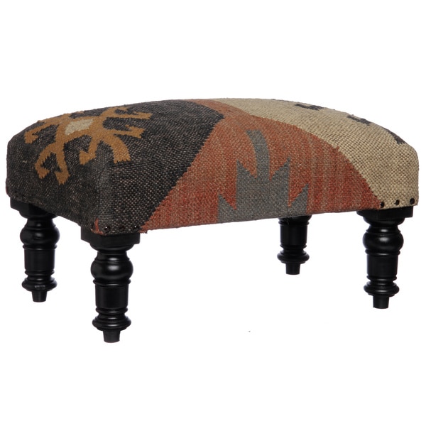 Handmade Kilim Rectangular Footstool (India) Ottomans