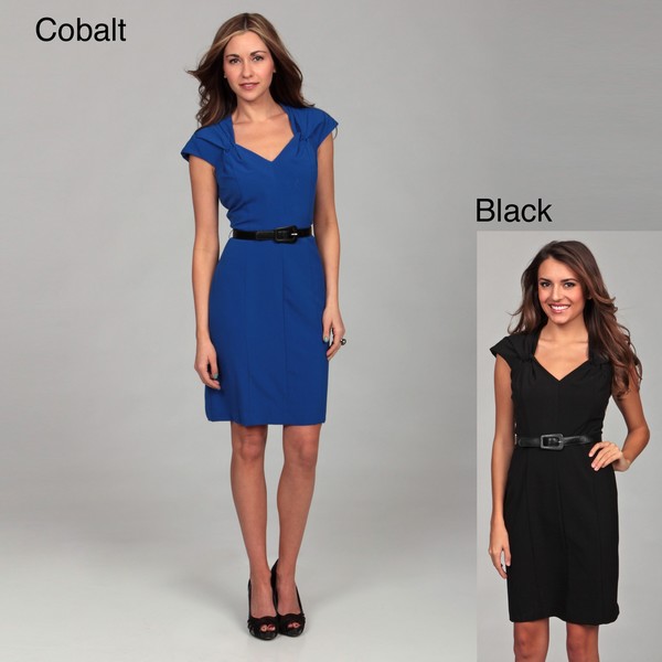 Shop Emma & Michele Women's Ruche Belted Dress - Overstock - 6370005