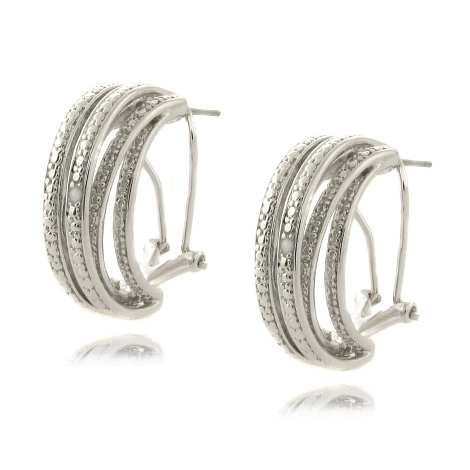 Finesque Silver Overlay Diamond Accent Multi-band Earrings