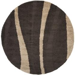 Ultimate Cream/ Dark Brown Shag Rug (6' 7 Round) Safavieh Round/Oval/Square