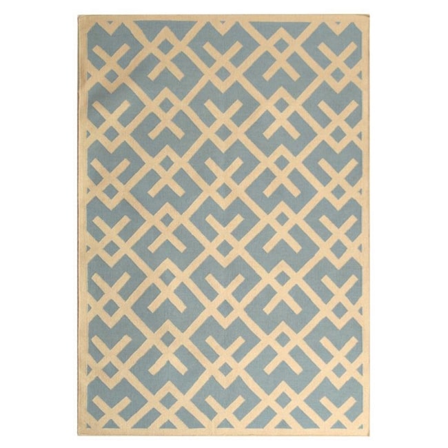 Safavieh Handwoven Moroccan Dhurrie Crisscross pattern Light Blue/ Ivory Wool Rug (9 X 12)