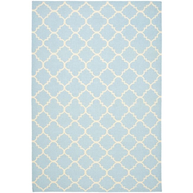 Safavieh Hand-woven Moroccan Reversible Dhurrie Light Blue/ Ivory Wool Rug - 8' x 10'