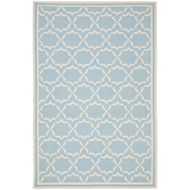 Safavieh Hand woven Moroccan Dhurrie Light Blue/ Ivory Wool Rug (5 X 8)