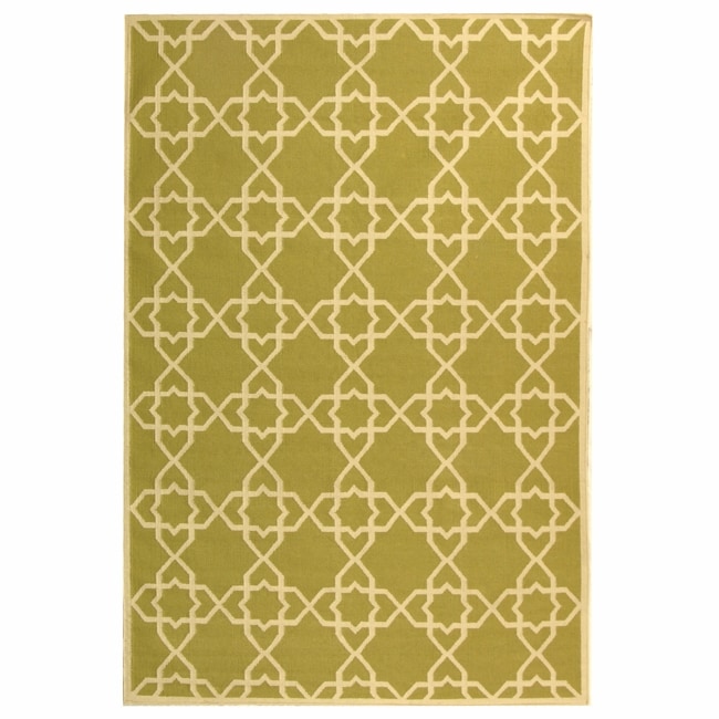 Safavieh Handwoven Moroccan Dhurrie Green/ Ivory Wool Area Rug (9 X 12)