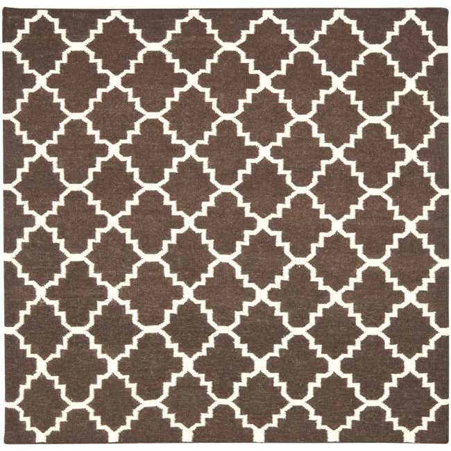 Safavieh Hand woven Moroccan Dhurrie Brown/ Ivory Wool Rug (8 Square)