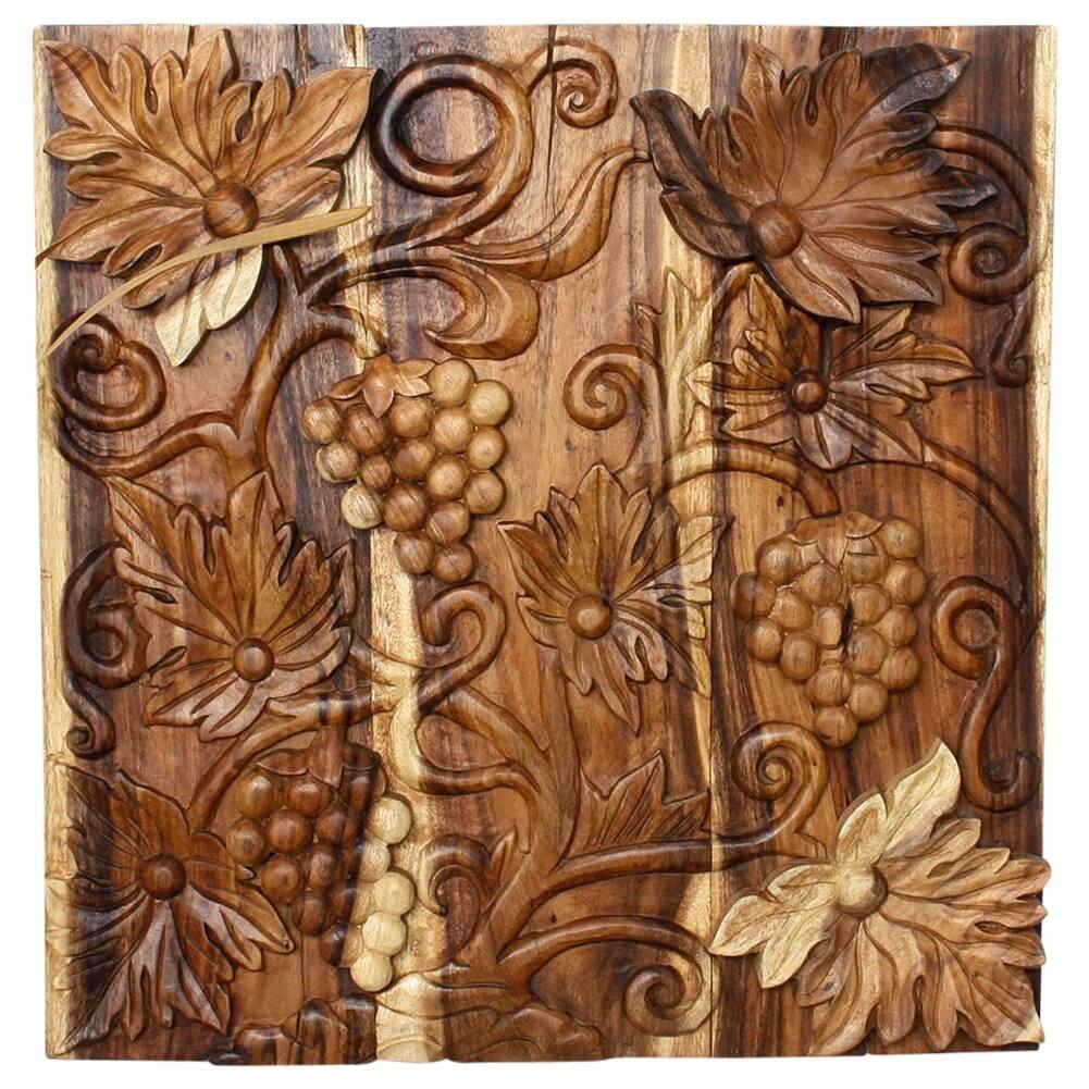Haussmann Handmade Wood Wall Panel Grapes 3D 30 x 30 in H Clear Oil - 29 x 30 x 4