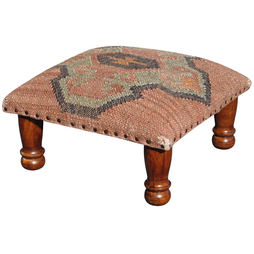 Herat Oriental Handmade Kilim Square Footstool Ottoman (India) - 16 inch x 16 inch x 16 inch (16 inch x 16 inch x 8 inch)