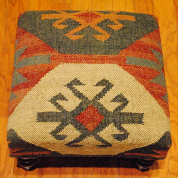 Handmade Kilim Footstool (India) Ottomans