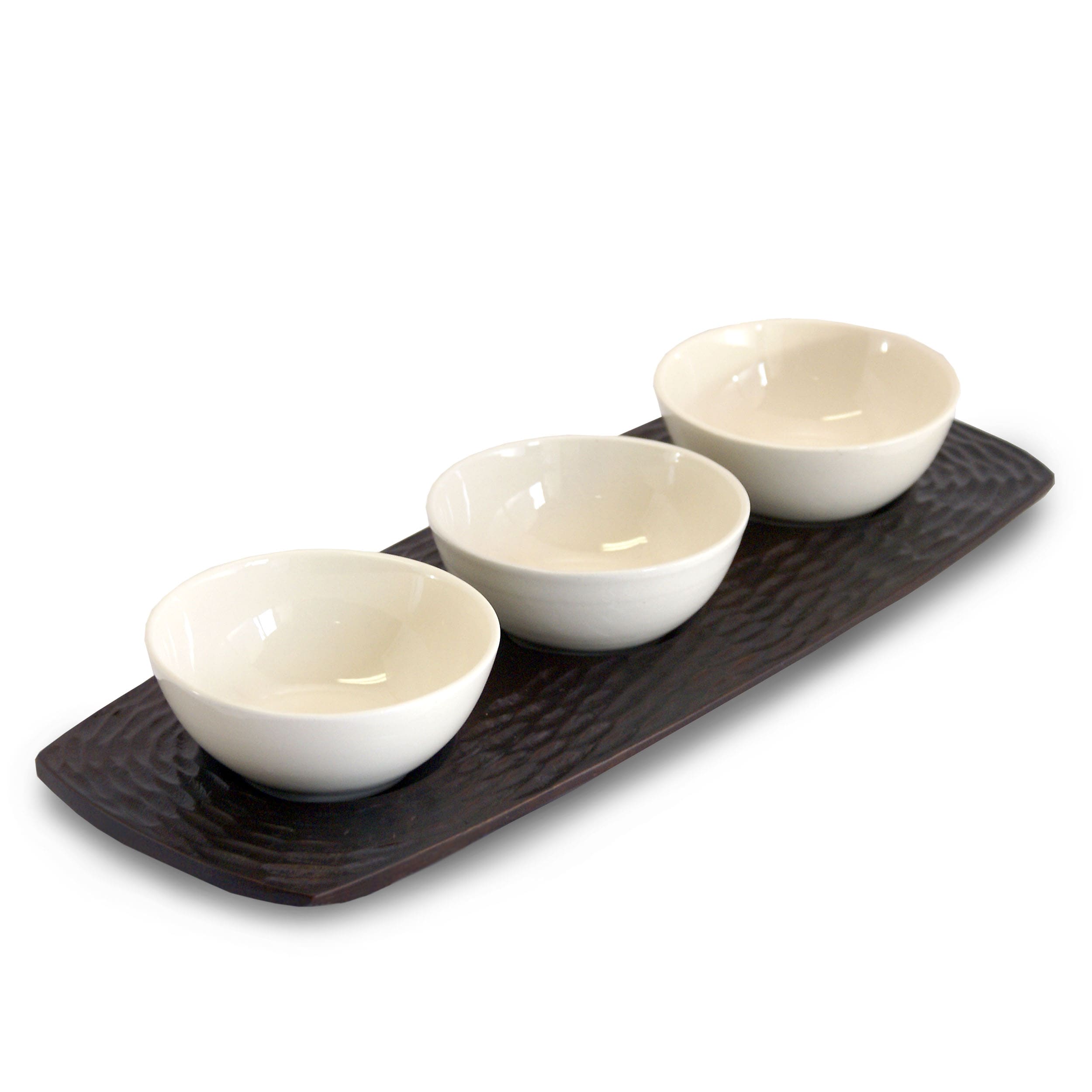 Shop Handmade Chocolate Mango Wood 3bowl Serving Tray (Thailand