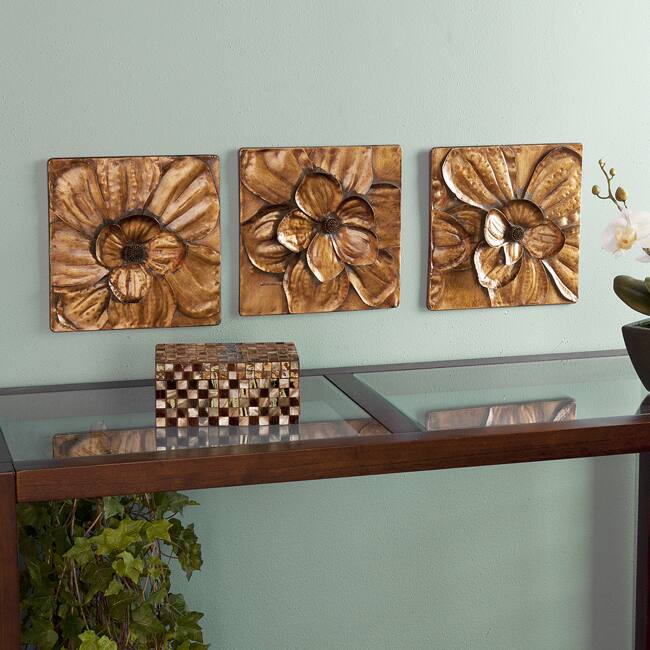 SEI Furniture Baxley 3-Piece Metallic Gold Metal Wall Panel Set