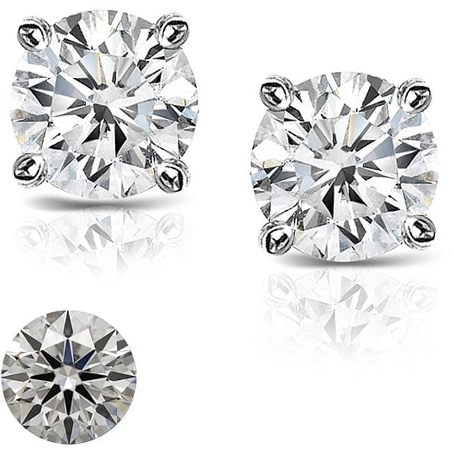 Platinum 2ct TDW Round Hearts & Arrows Diamond Stud Earrings by Auriya (J-K, SI1-SI2)