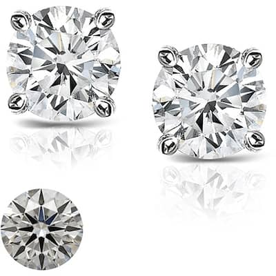 Platinum 2ct TDW Round Hearts & Arrows Diamond Stud Earrings by Auriya (J-K, SI1-SI2)
