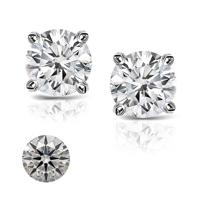 Auriya Platinum 2 carat TW Round Hearts & Arrows Diamond Stud Earrings (H-I, SI1-SI2) - H-I, SI1-SI2