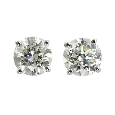 Platinum 1/2ct TDW Round Hearts & Arrows Diamond Stud Earrings by Auriya (E-F, SI1-SI2)