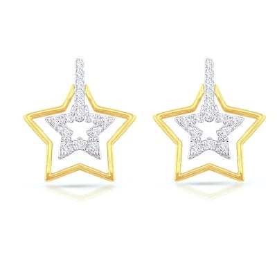 14k Two-tone Gold 1/5ct TDW Diamond Star Earrings (H-I, I1-I2)