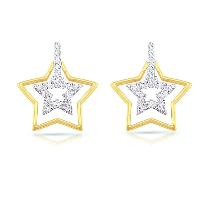 14k Two-tone Gold 1/5ct TDW Diamond Star Earrings (H-I, I1-I2)