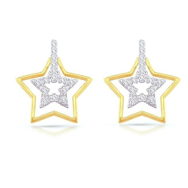 14k Two-tone Gold 1/5ct TDW Diamond Star Earrings (H-I, I1-I2)