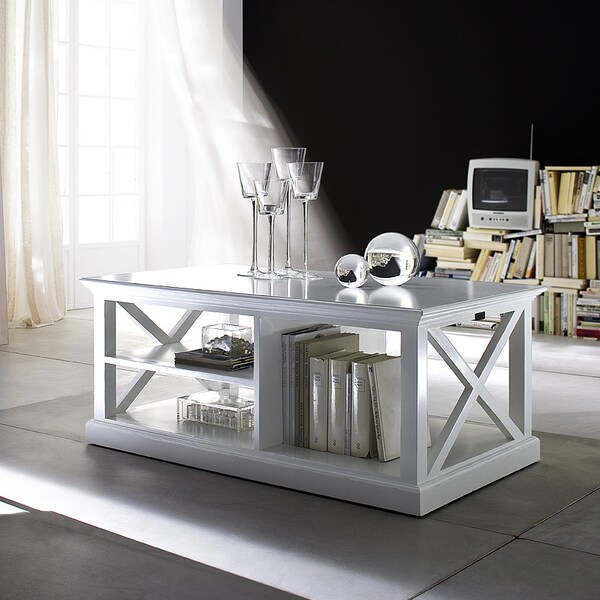 Interior Mahogany White Coffee Side Table with Three Compartments