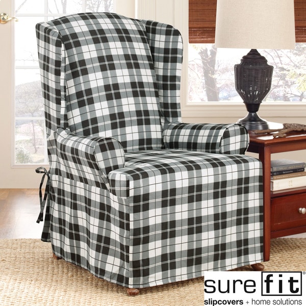 Sure Fit Soft Suede Plaid Wing Chair Slipcover - Free ...