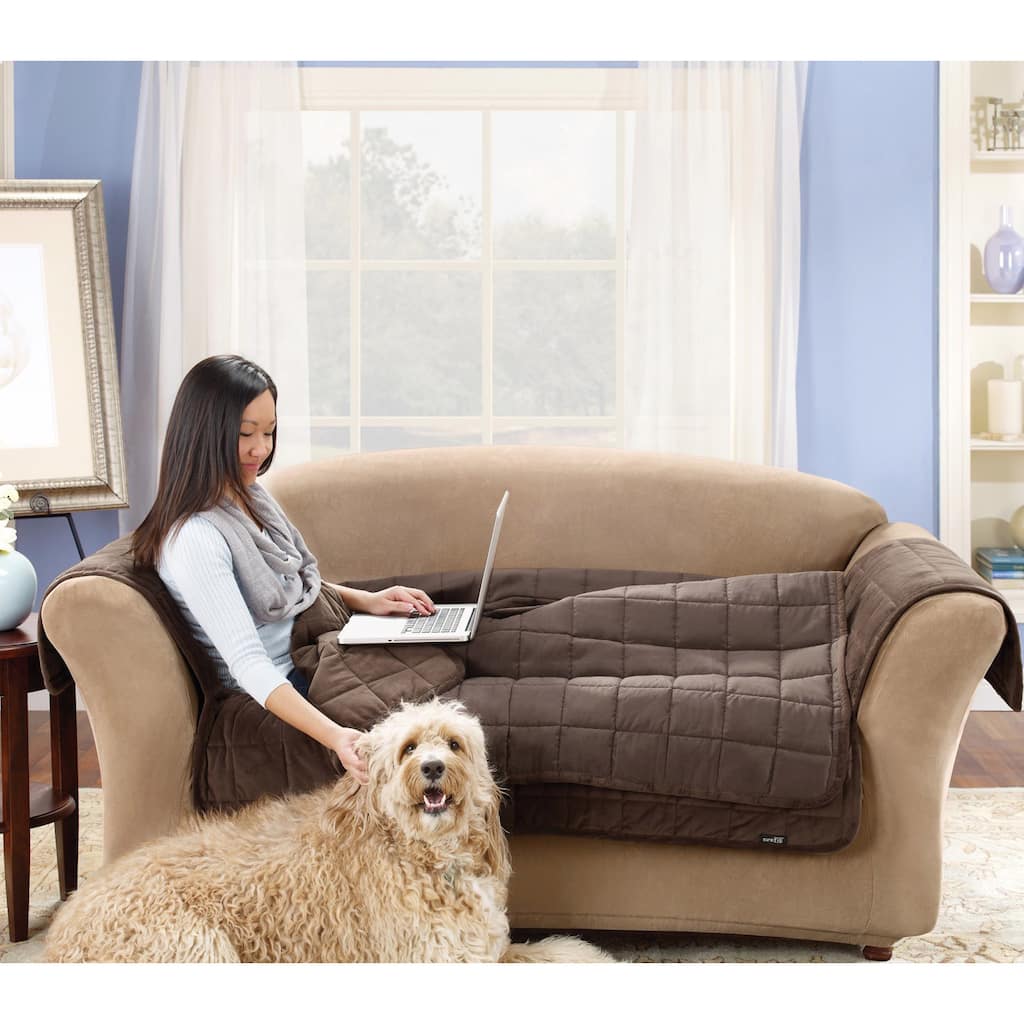 Sure Fit Quilted Suede Deluxe Sofa Throw in Chocolate