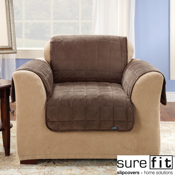 Sure Fit Quilted Suede Deluxe Chocolate Chair Throw Cover