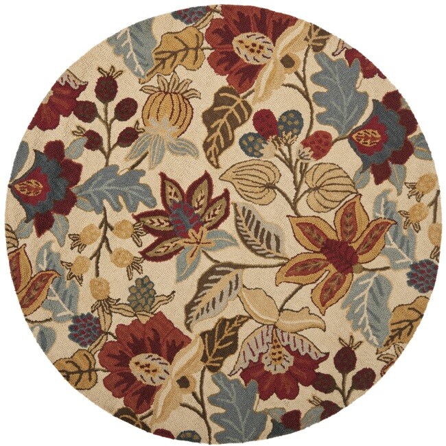 Handmade Jardine Foilage Beige Wool Rug (6 Round)