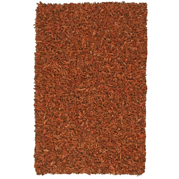 Hand Tied Pelle Copper Leather Shag Rug (8' x 10') - 8' x 10'