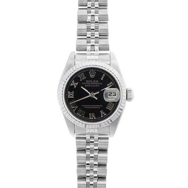 Pre-owned Rolex Women's Datejust White Gold Black Roman Dial Watch