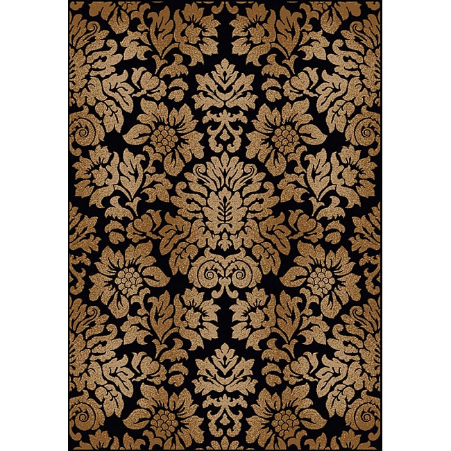 Amalfi Black/beige Damask Area Rug (55 X 77)