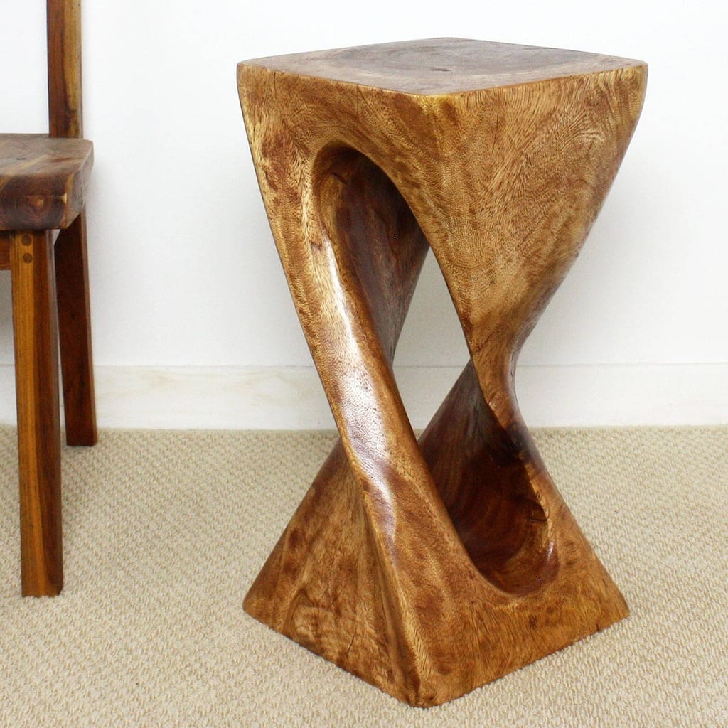 Handmade 12 x 23 Light Teak Oiled Single Twist Vine Stool (Thailand)