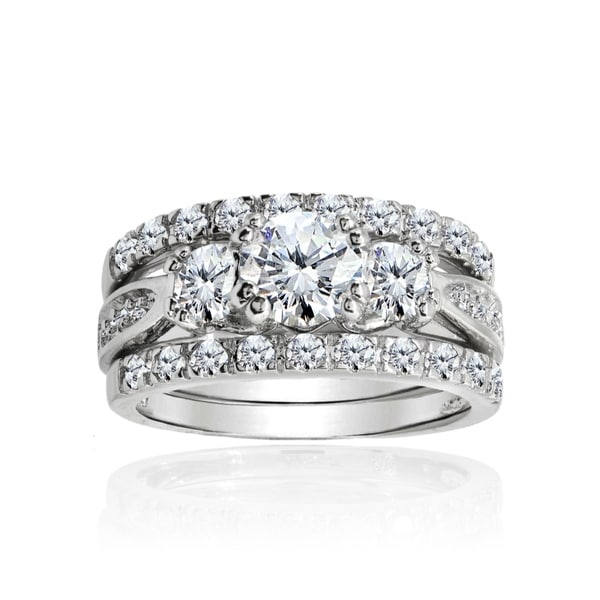 Icz Stonez Cubic Zirconia 4ct TGW Rhodium Plated Bridal Ring Set