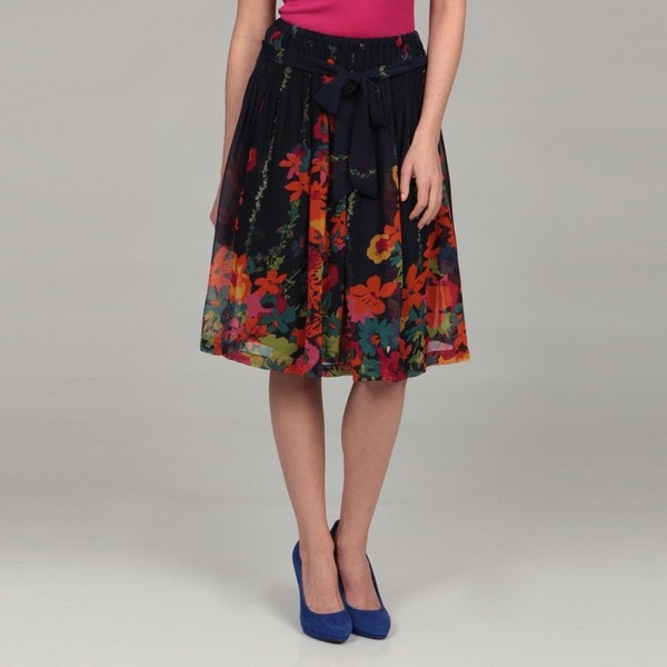 Lola P Women's Navy Floral Elastic Waist Skirt - Free Shipping On ...