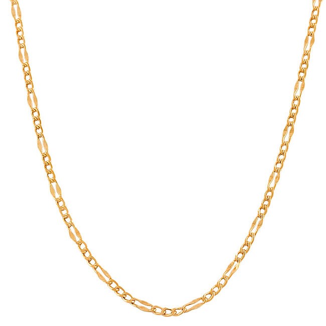 14K Two Tone Gold Fancy Heart Charm Pendant with 2mm Figaro 3+1 Chain Necklace