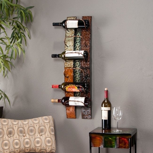 Florence Wall Mounted Wine Rack (green, red, orangeWall mountedHold up to 7 standard size wine bottlesDimensions 33.5 inches high x 8.75 inches wide x 7 inches deep )