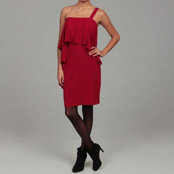 London Times Women's Red Ruffled Matte Jersey Dress London Times Casual Dresses