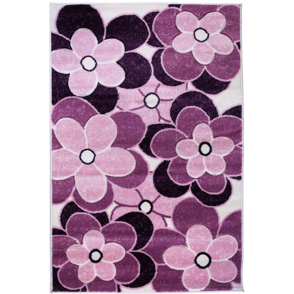 Well Woven Harmony Flowers Purple H Carved Area Rug - 7'10 x 9'10