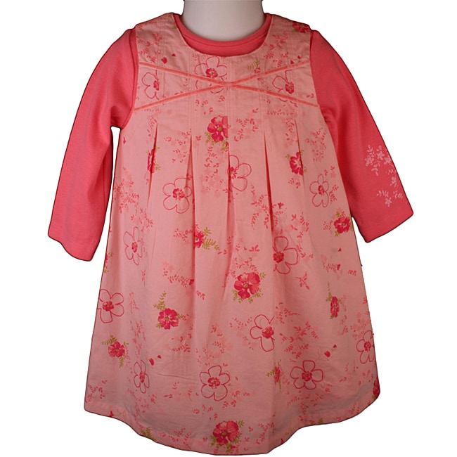 Laura Ashley Girls Flowered Coral Jumper Dress