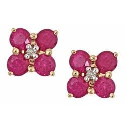 D'Yach 14k Yellow Gold Thai Ruby and Diamond Stud Earrings D'Yach Gemstone Earrings