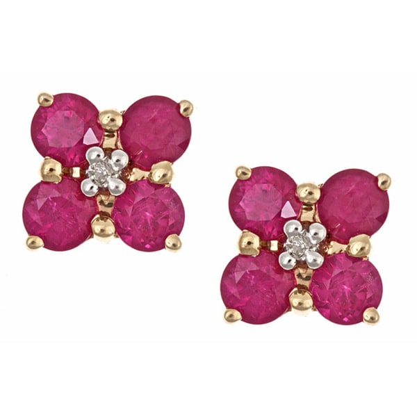 Anika And August 14k Yellow Gold Thai Ruby Diamond Stud Anika And August 14k Yellow Gold Thai Ruby Diamond Stud Earrings