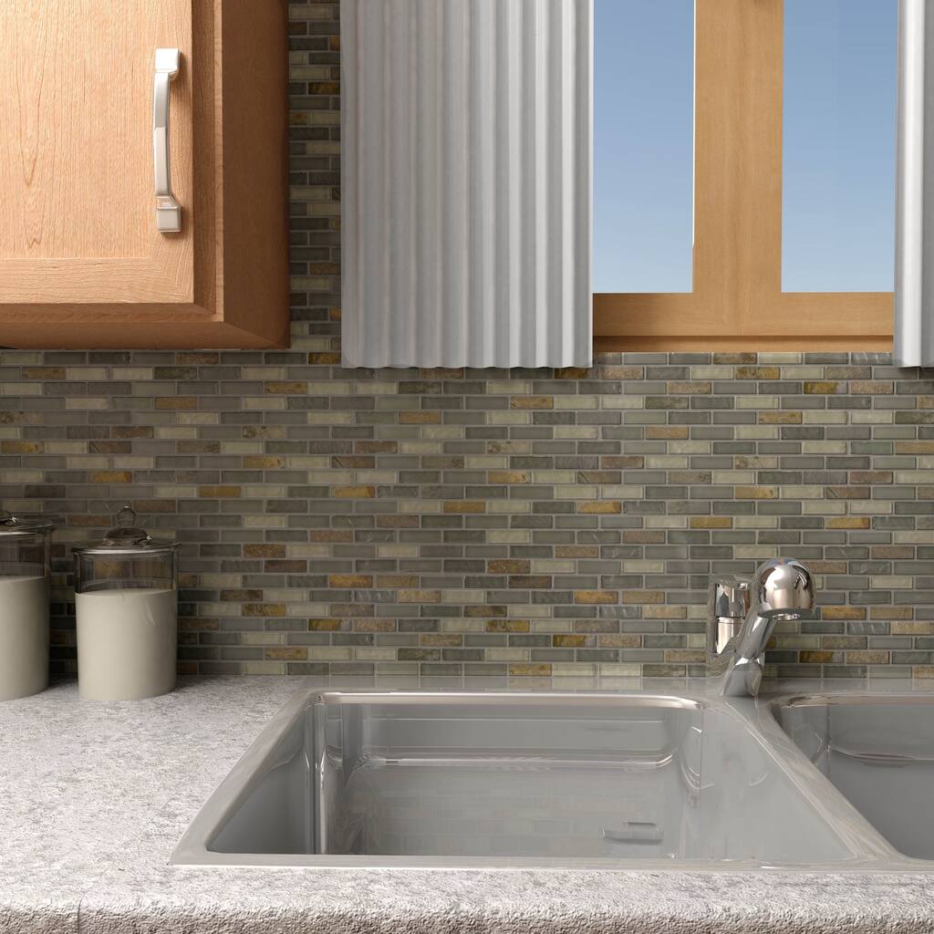 Merola Tile 10.75x11.75-inch Reflections Subway Wisp Glass and Stone Mosaic Wall Tile (10 tiles/8.8 sqft.)