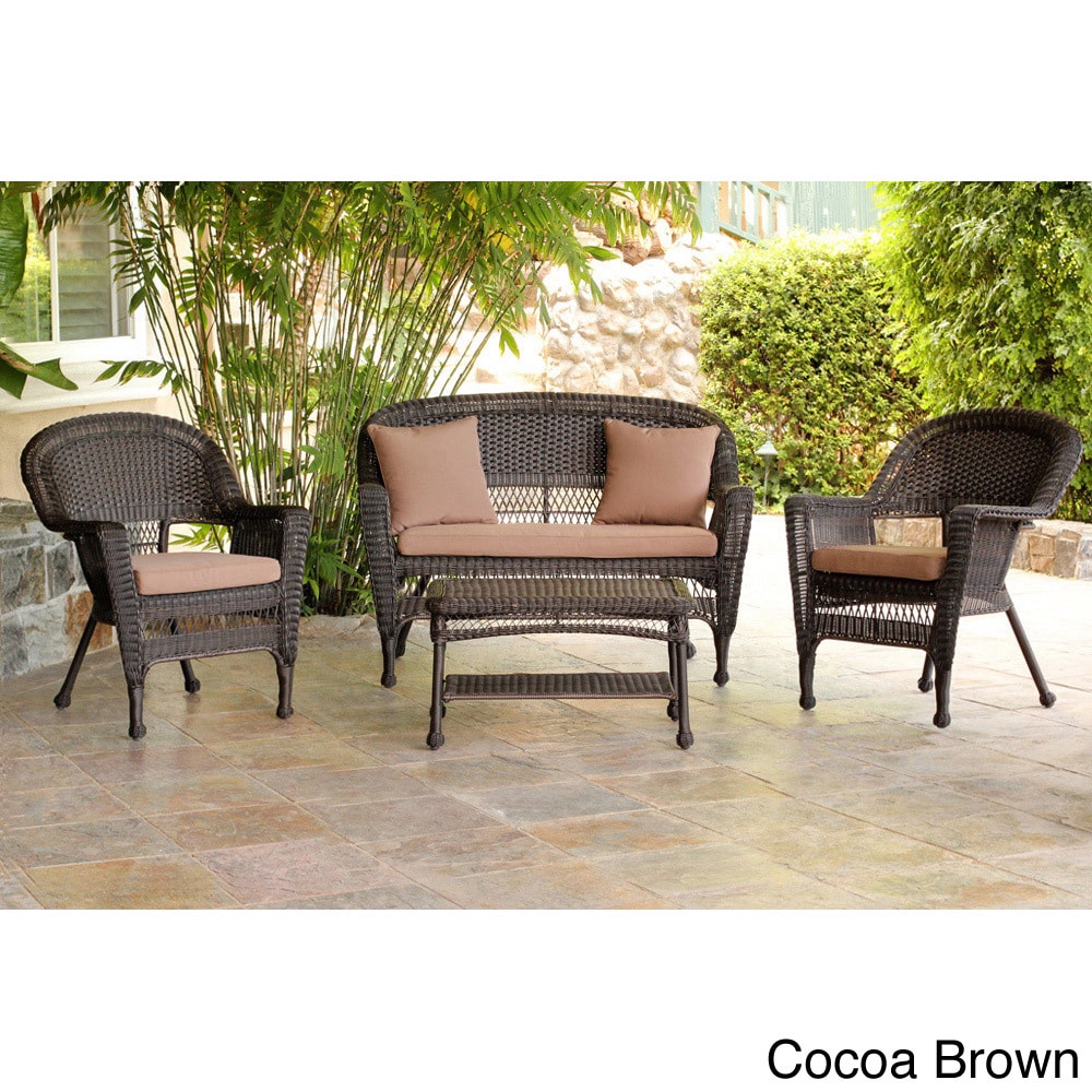 Espresso Wicker 4 piece Patio Conversation Set